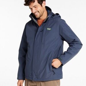LL BEAN MENS SWEATER FLEECE 3 in 1 JACKET ZIP OUT FLEECE NAUTICAL BLUE SZ L REG